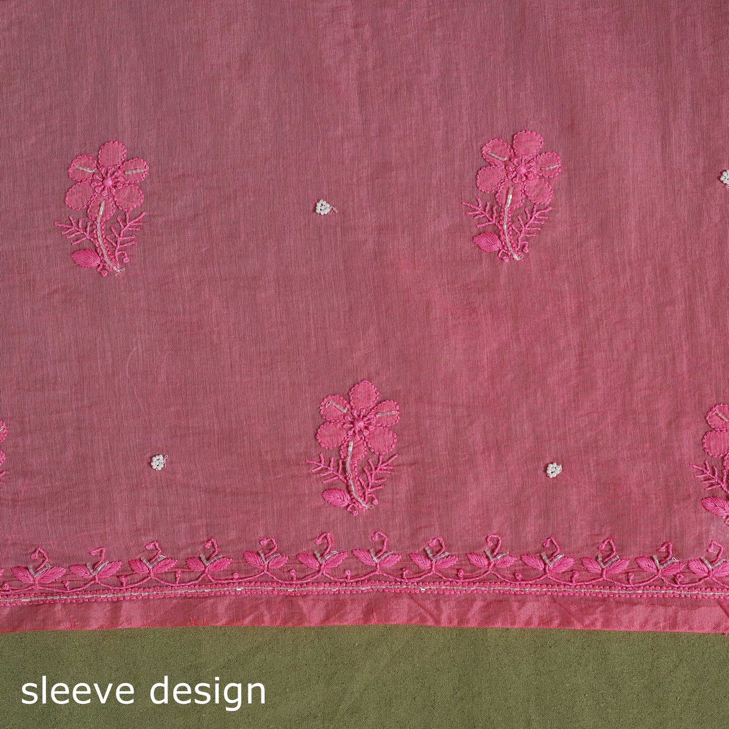 Pink Hand Embroidery 2pc Mul Chanderi Chikankari Dress Material