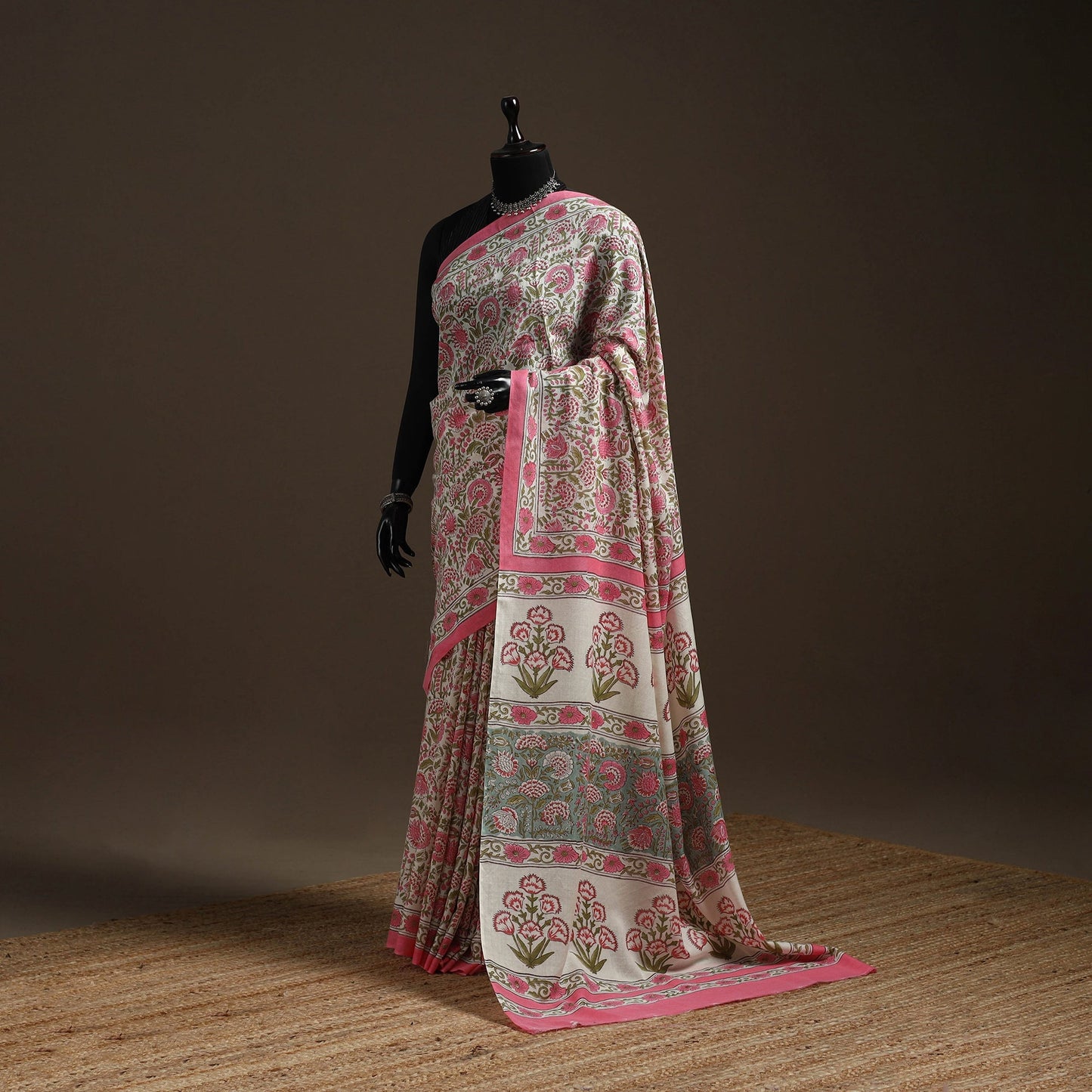 Hand merino wool sanganeri saree 02 - handcrafted