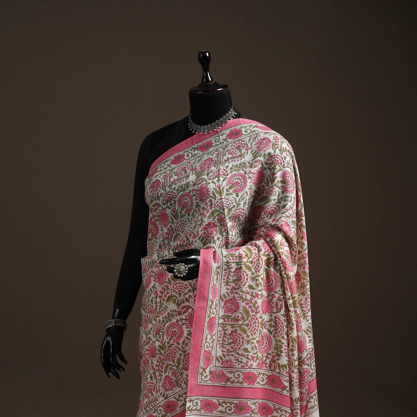 Hand merino wool sanganeri saree 02 - handcrafted