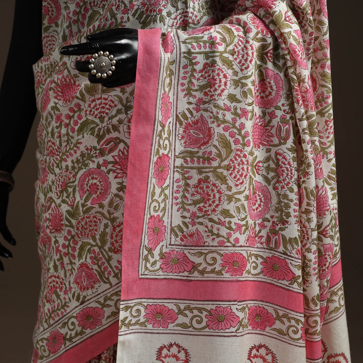 Hand merino wool sanganeri saree 02 - handcrafted