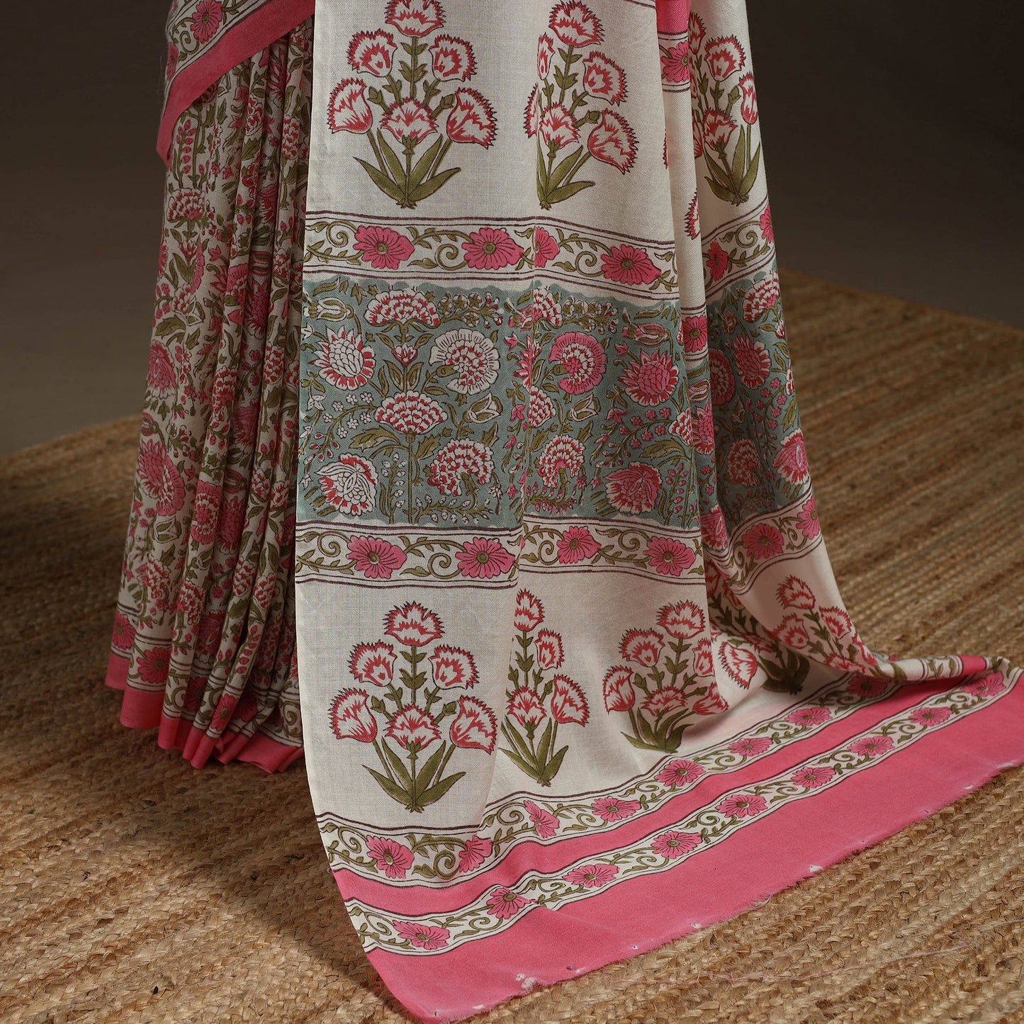 Hand merino wool sanganeri saree 02 - handcrafted