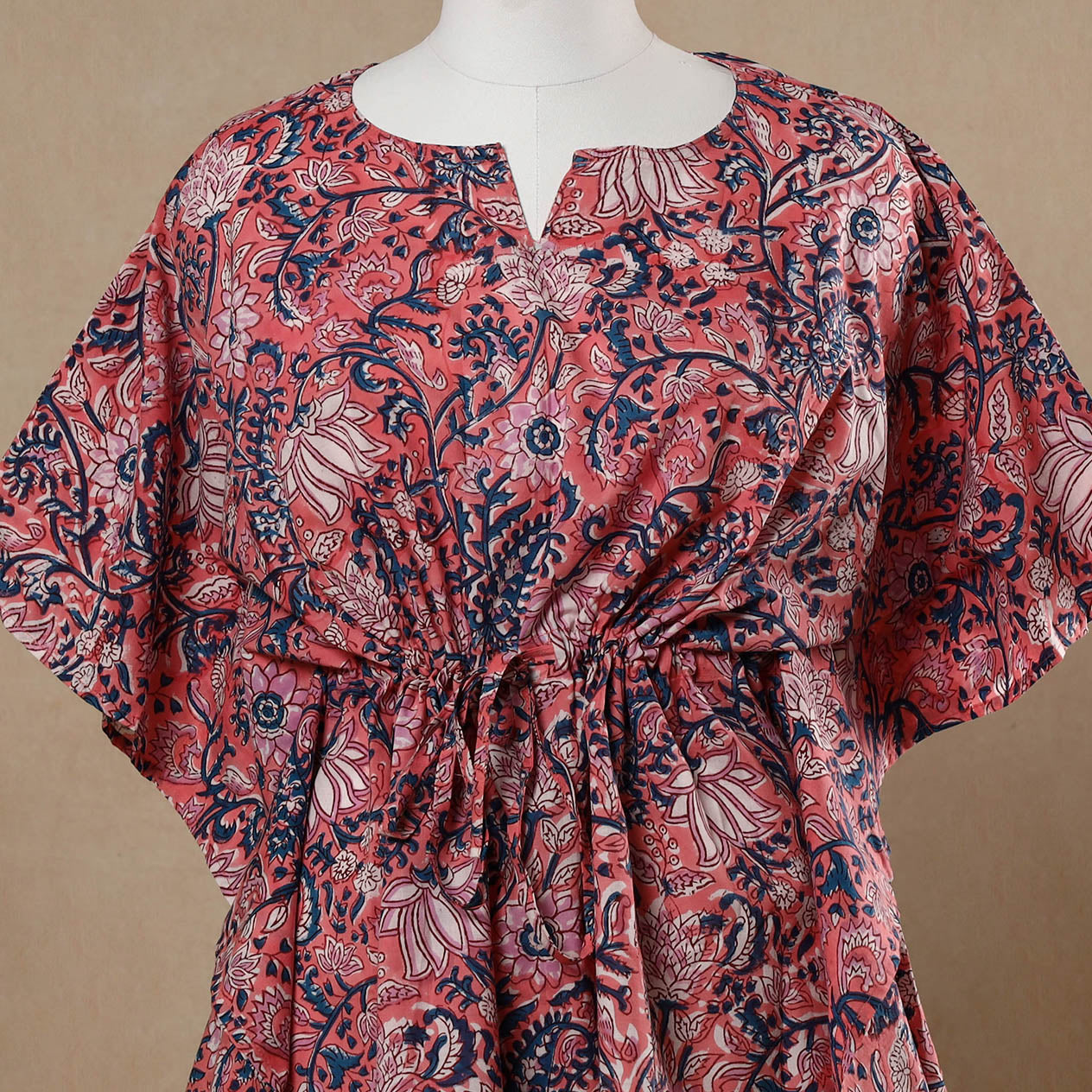 Hand Block Printed Cotton Kaftan with Tie-Up Waist l iTokri.com