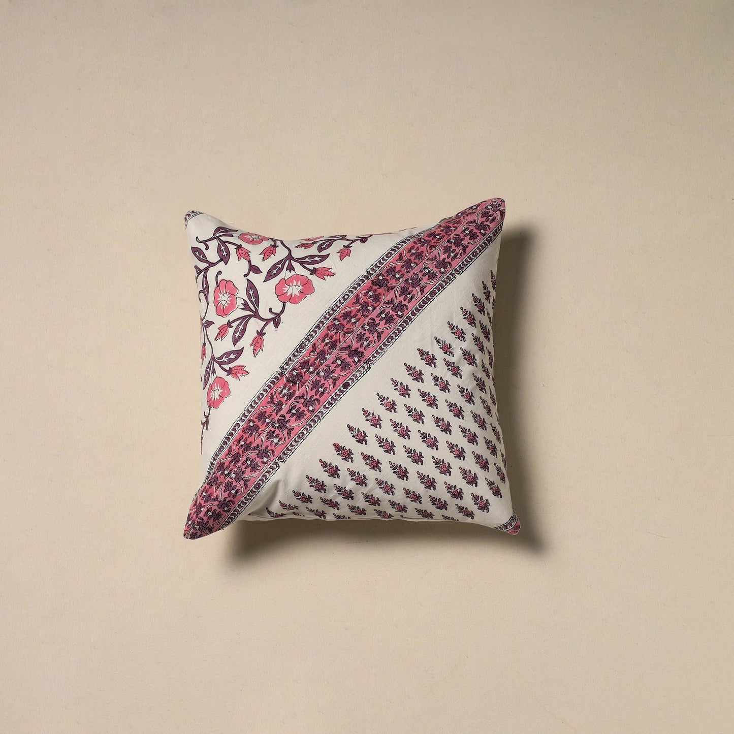 Hand sanganeri floral cushion cover 23 - handcrafted