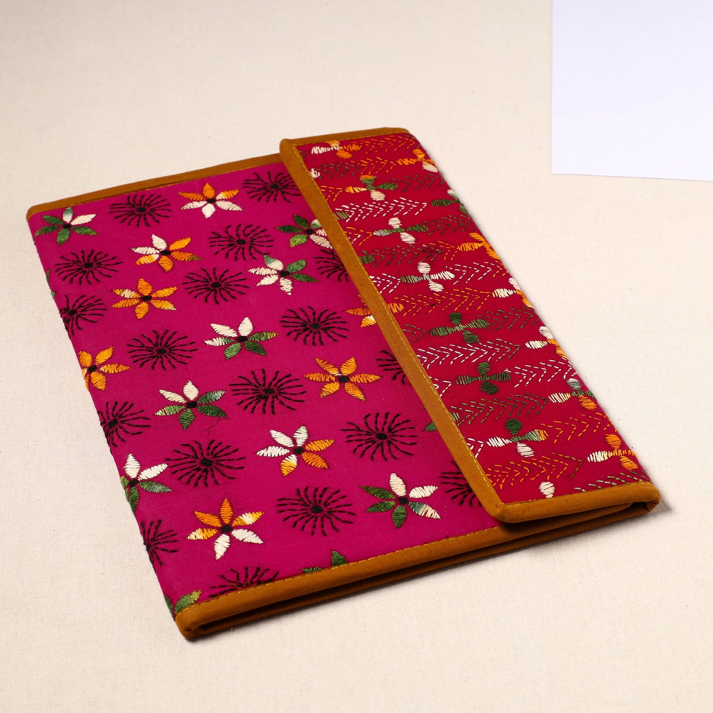 Pink Handcrafted Bengal Kantha Work File Folder