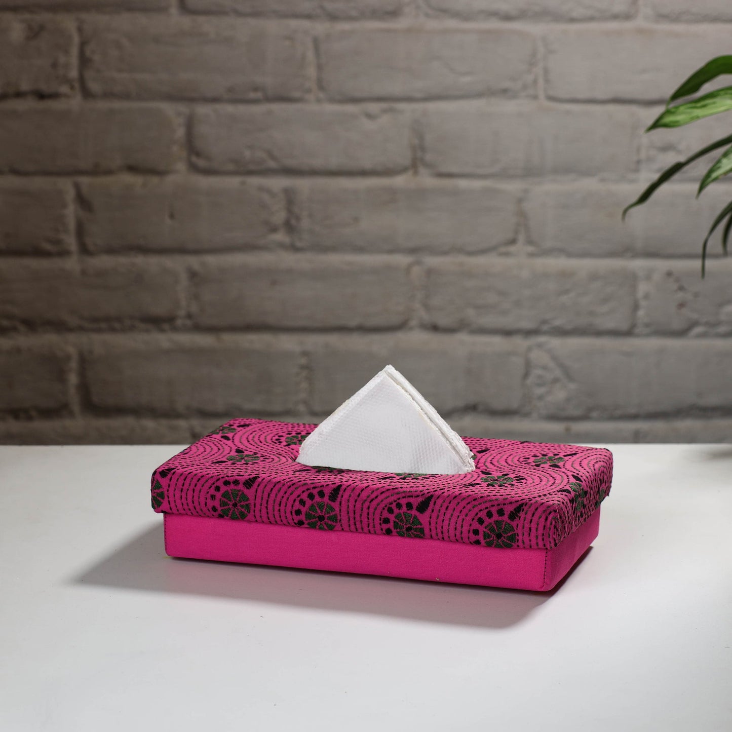 Pink Handcrafted Bengal Kantha Work Tissue Box