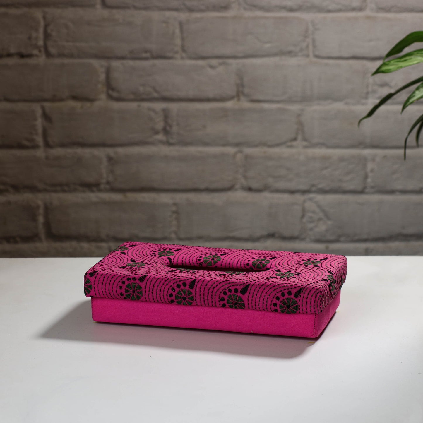 Pink Handcrafted Bengal Kantha Work Tissue Box