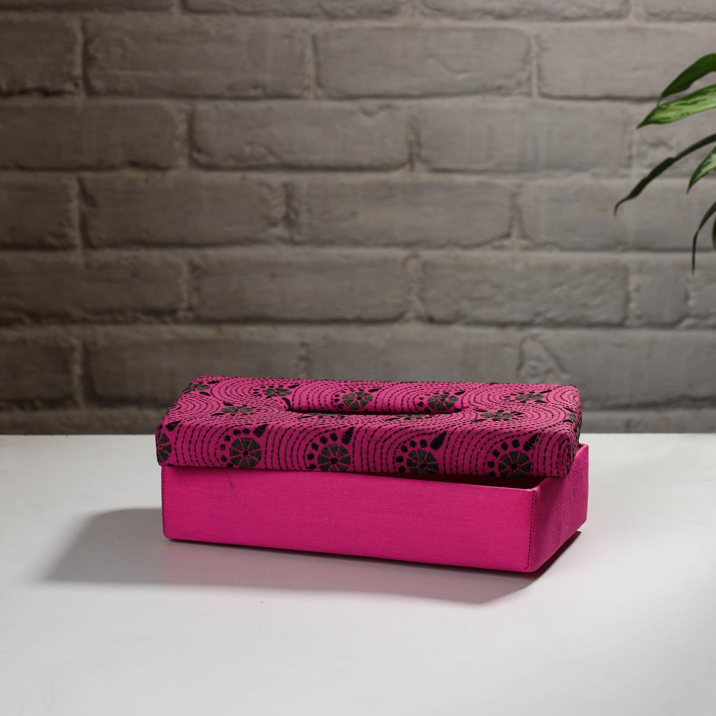 Pink Handcrafted Bengal Kantha Work Tissue Box