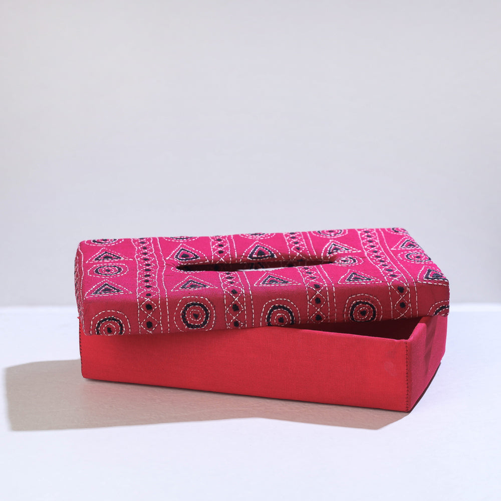 Pink Bengal Kantha Work Handcrafted Tissue Box