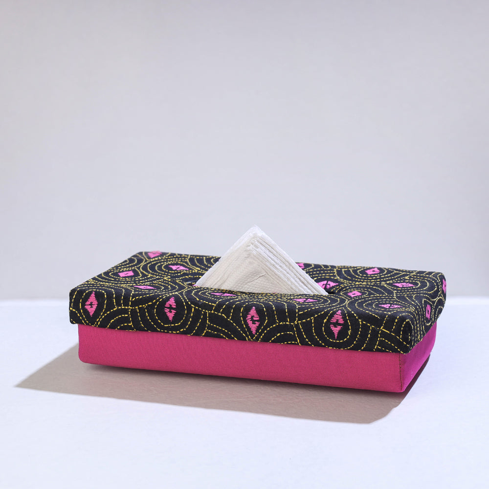 Pink Bengal Kantha Work Handcrafted Tissue Box