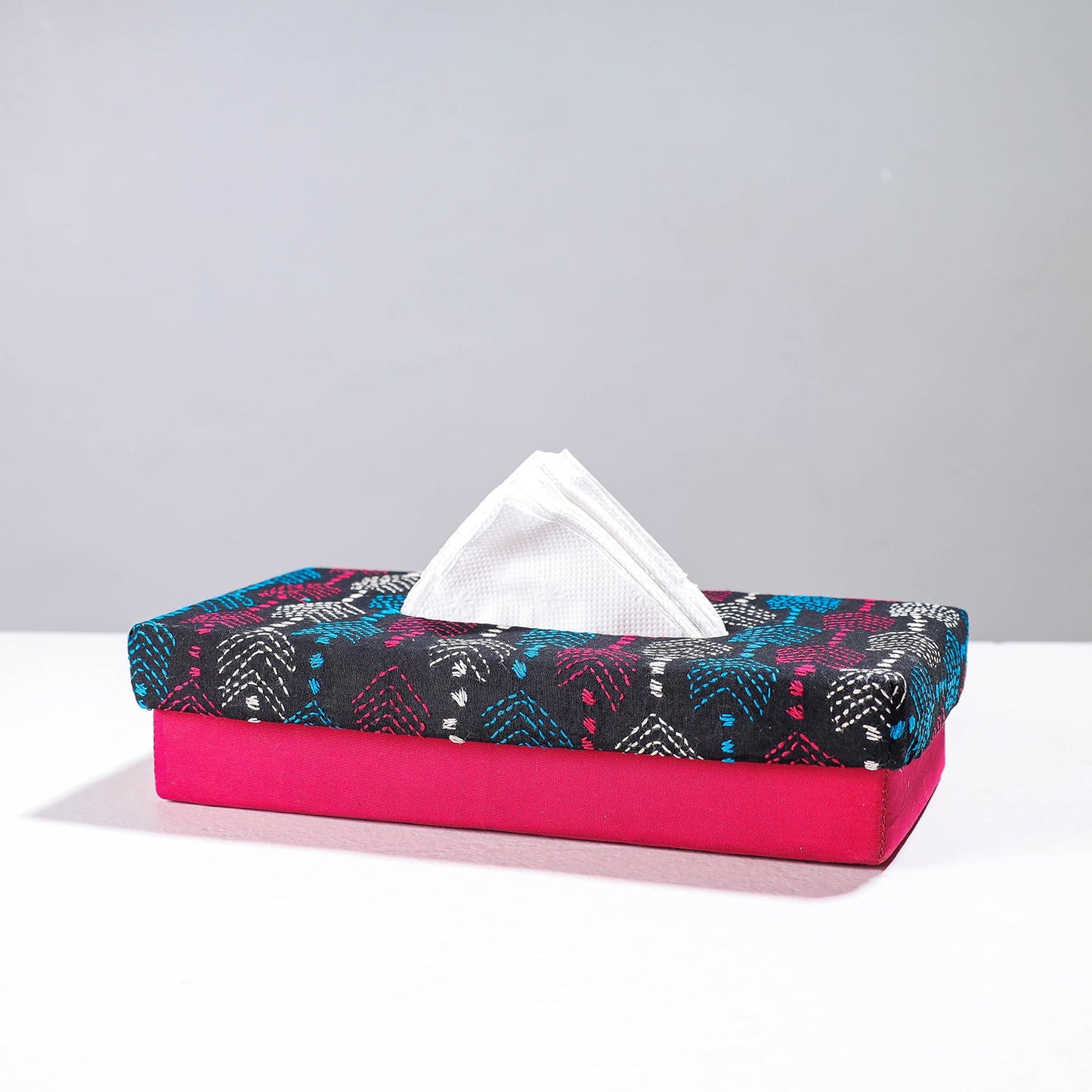Pink Handcrafted Bengal Kantha Work Tissue Box