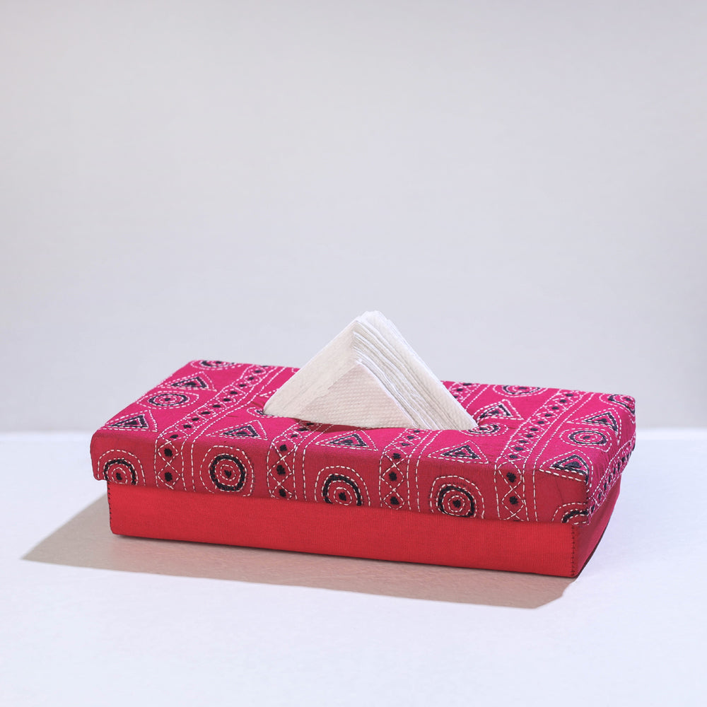 Pink Bengal Kantha Work Handcrafted Tissue Box
