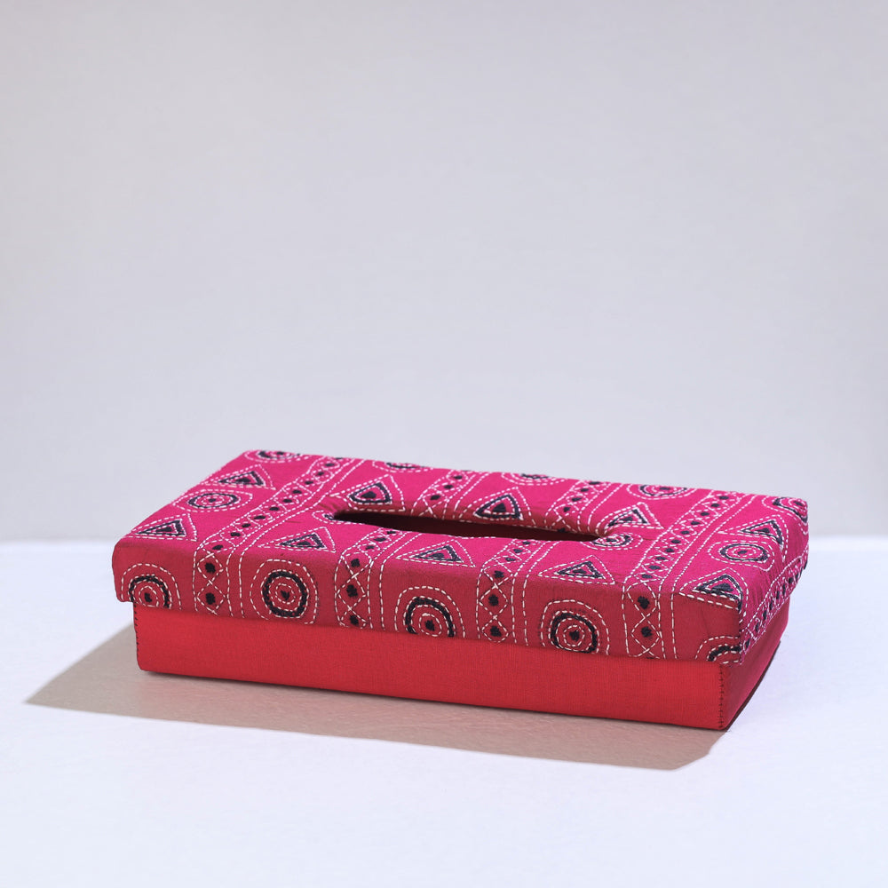 Pink Bengal Kantha Work Handcrafted Tissue Box