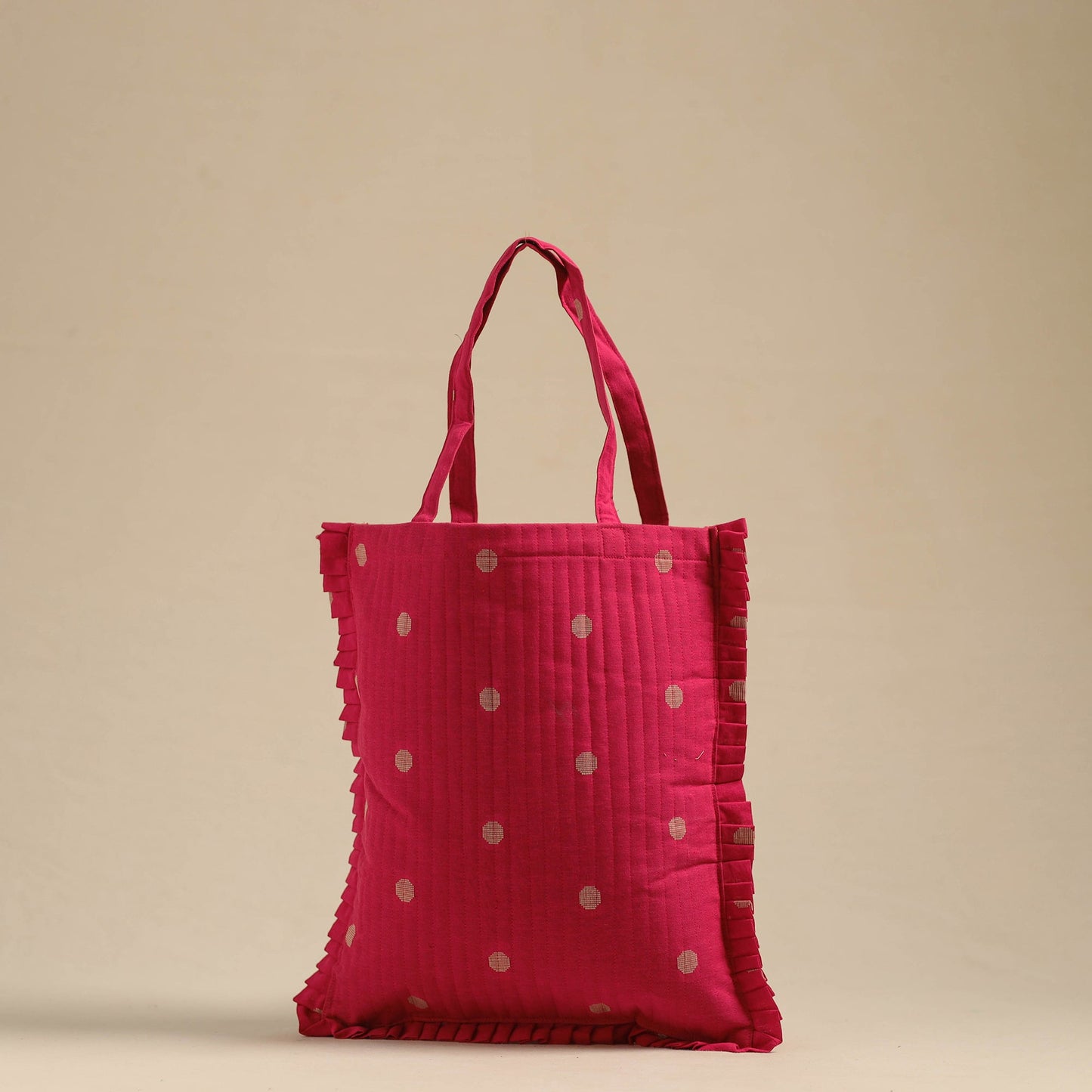 Pink - handcrafted cotton frill jhola bag 49