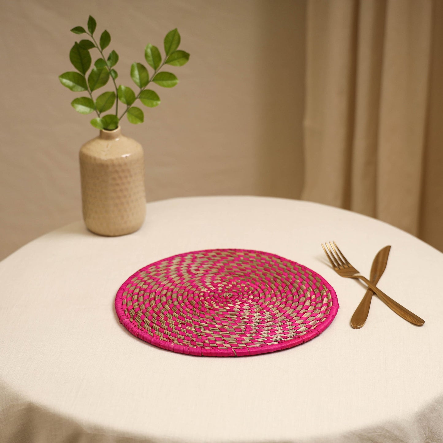 Pink - handcrafted eco-friendly sabai grass spiral mat 05