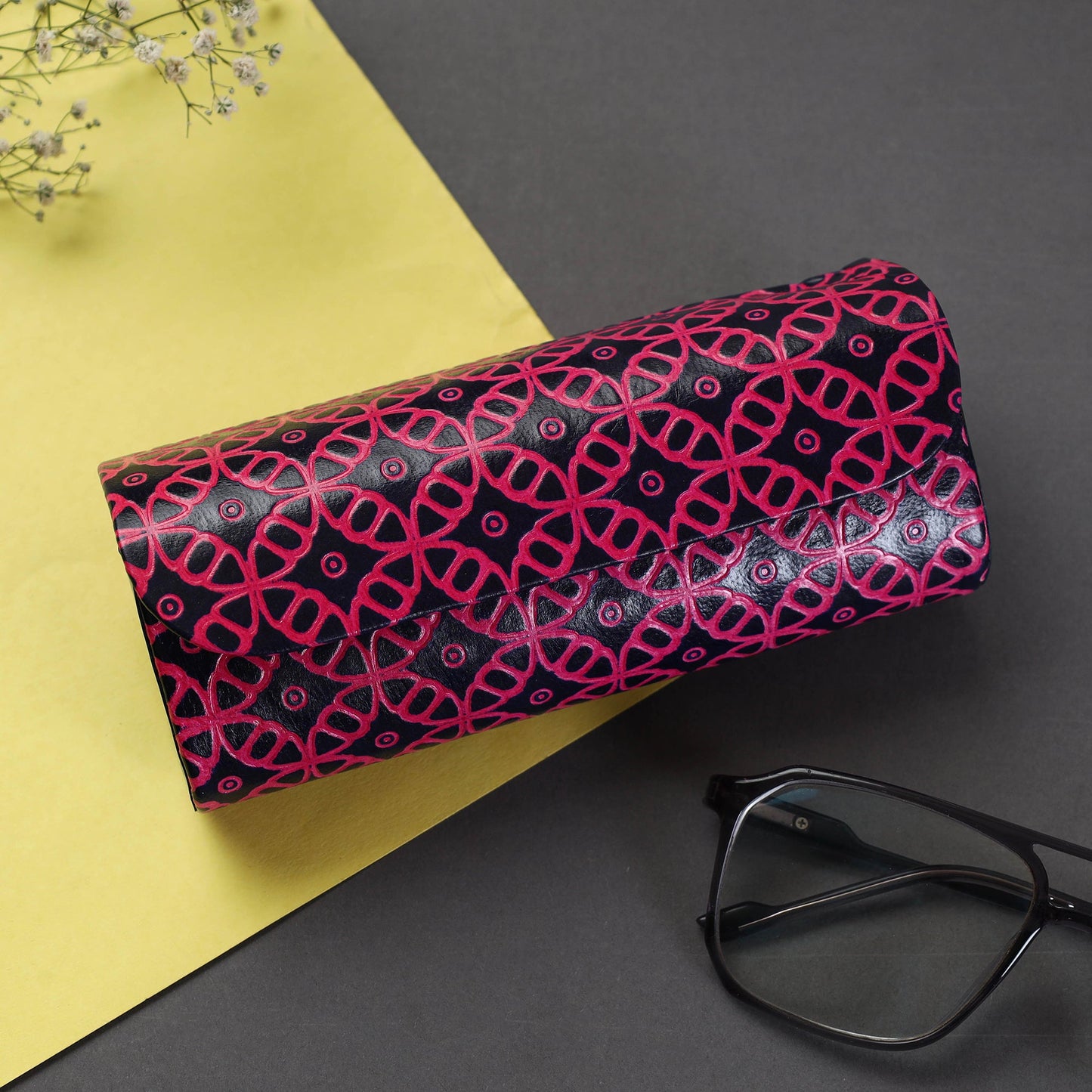 Pink Handcrafted Embossed Leather Spectacle Case 08