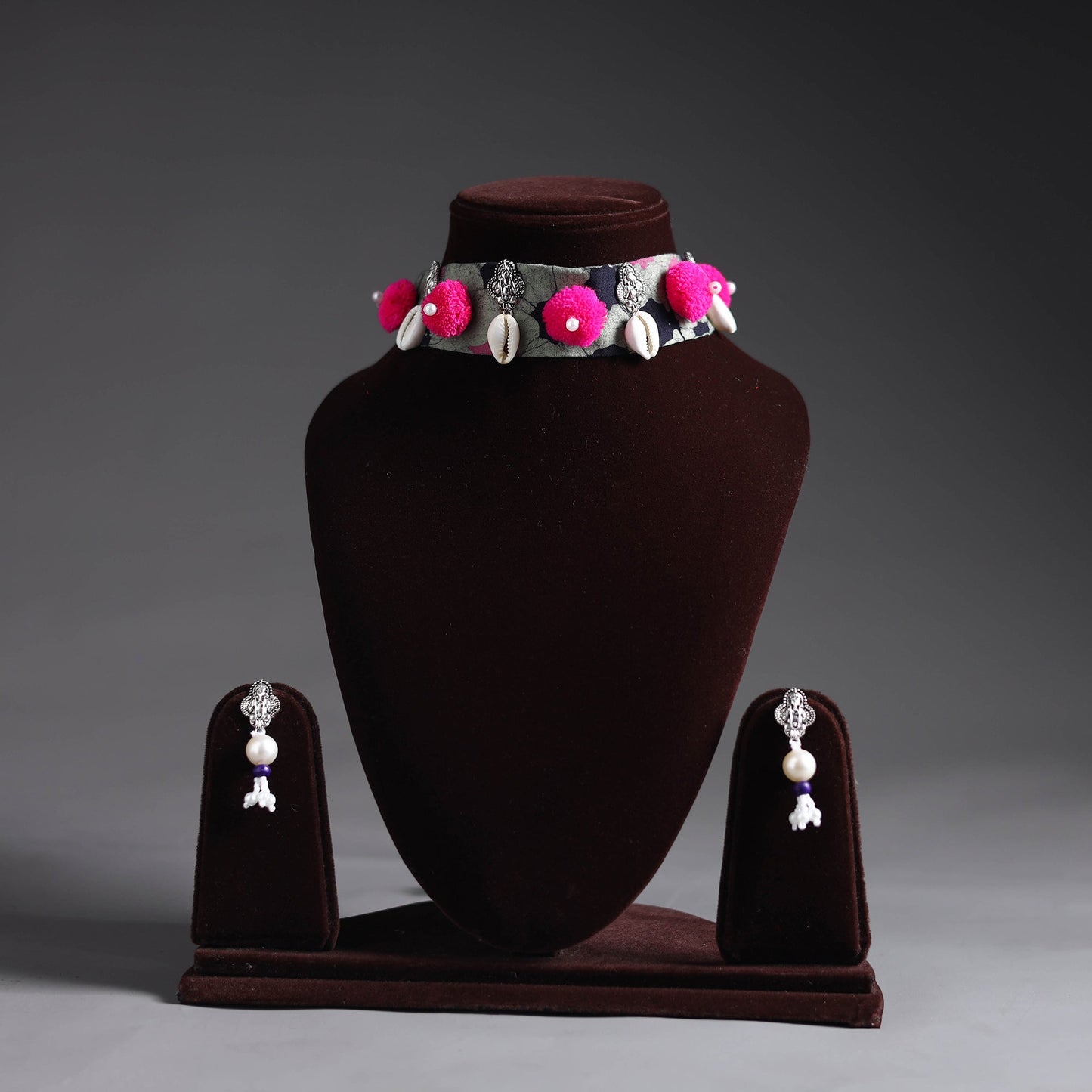 Pink - handcrafted gs fabart choker necklace set 19
