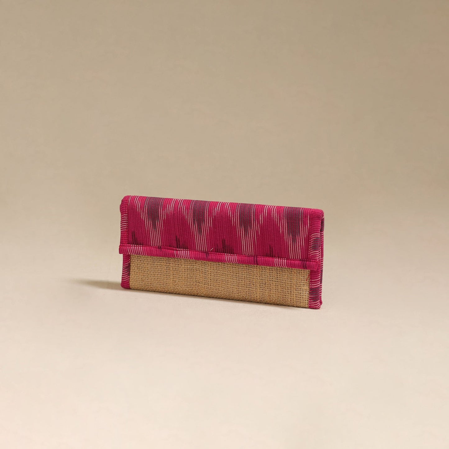 Pink - handcrafted ikat fabric jute clutch / wallet