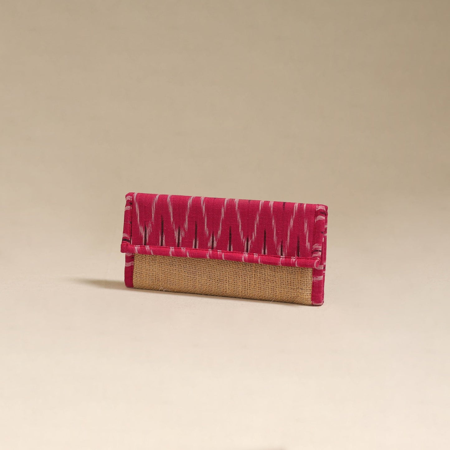 Pink - handcrafted ikat fabric jute clutch / wallet
