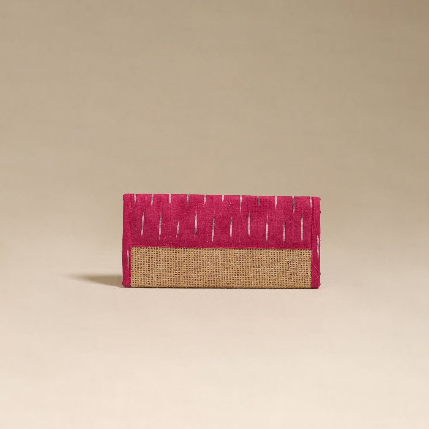 Pink - handcrafted ikat fabric jute clutch / wallet