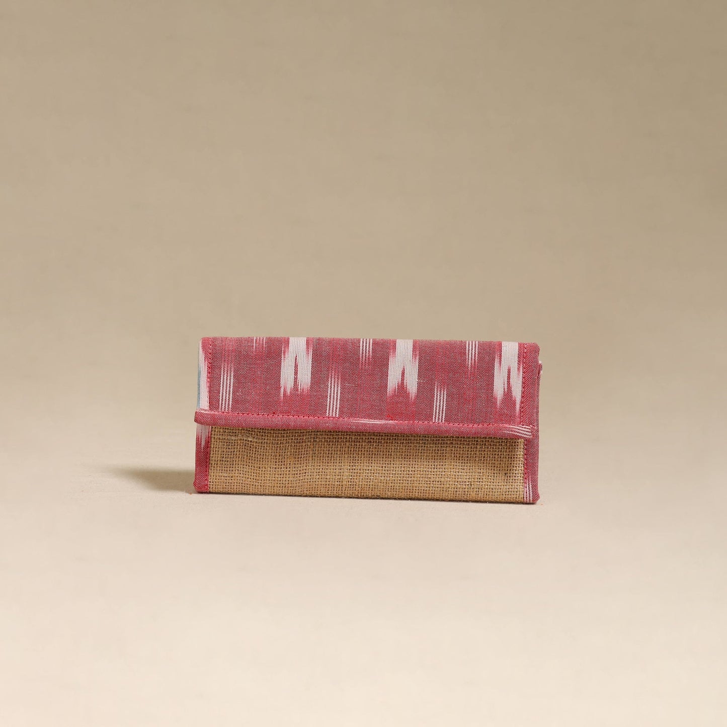 Pink - handcrafted ikat fabric jute clutch / wallet