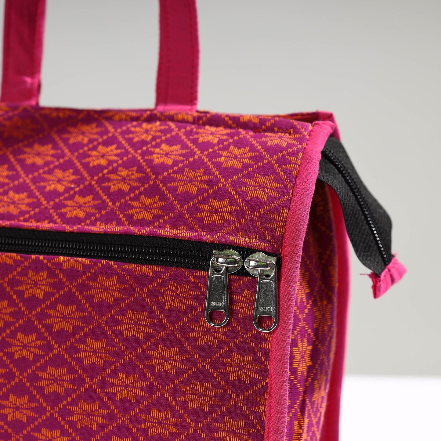 Pink Handcrafted Jacquard Cotton Hand Bag