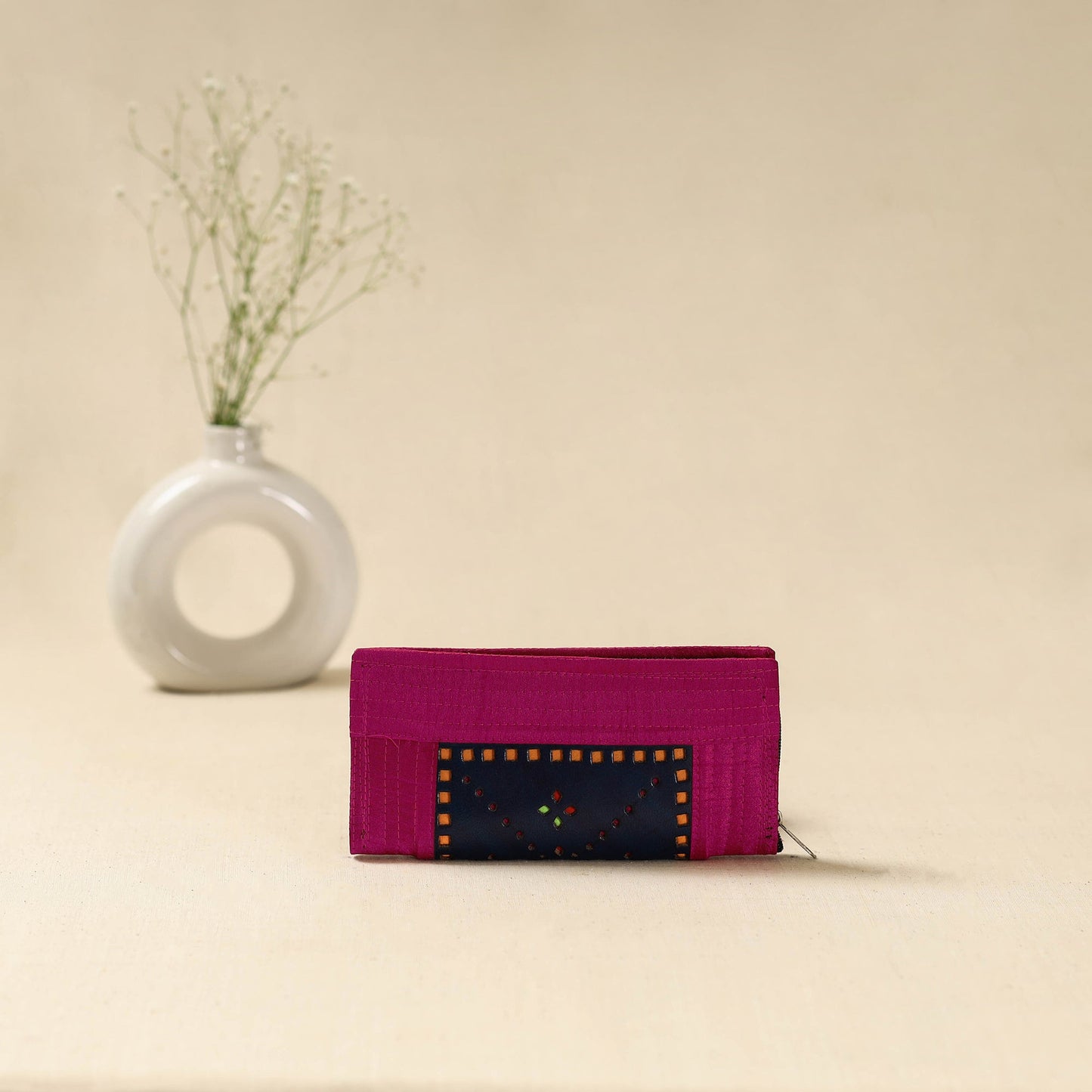 Pink - handcrafted kutch leather clutch / wallet 32