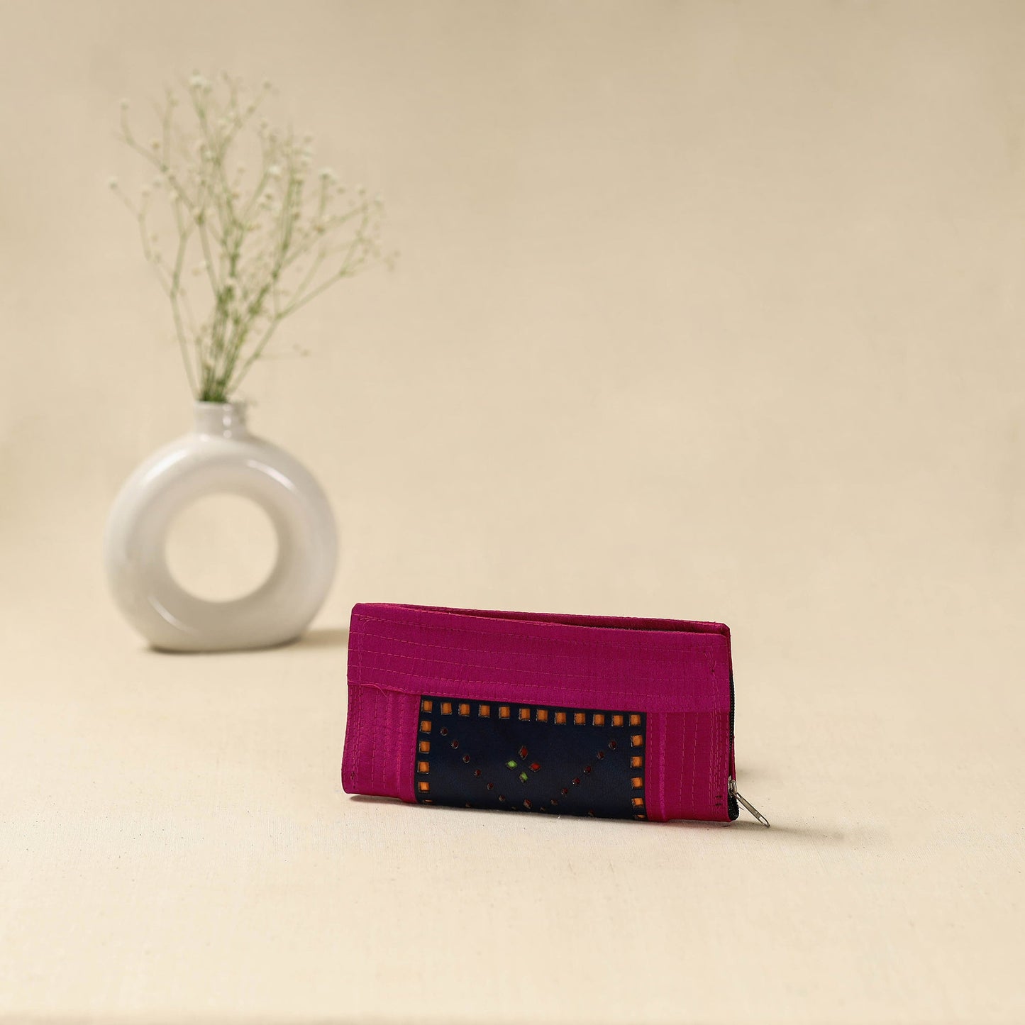 Pink - handcrafted kutch leather clutch / wallet 32