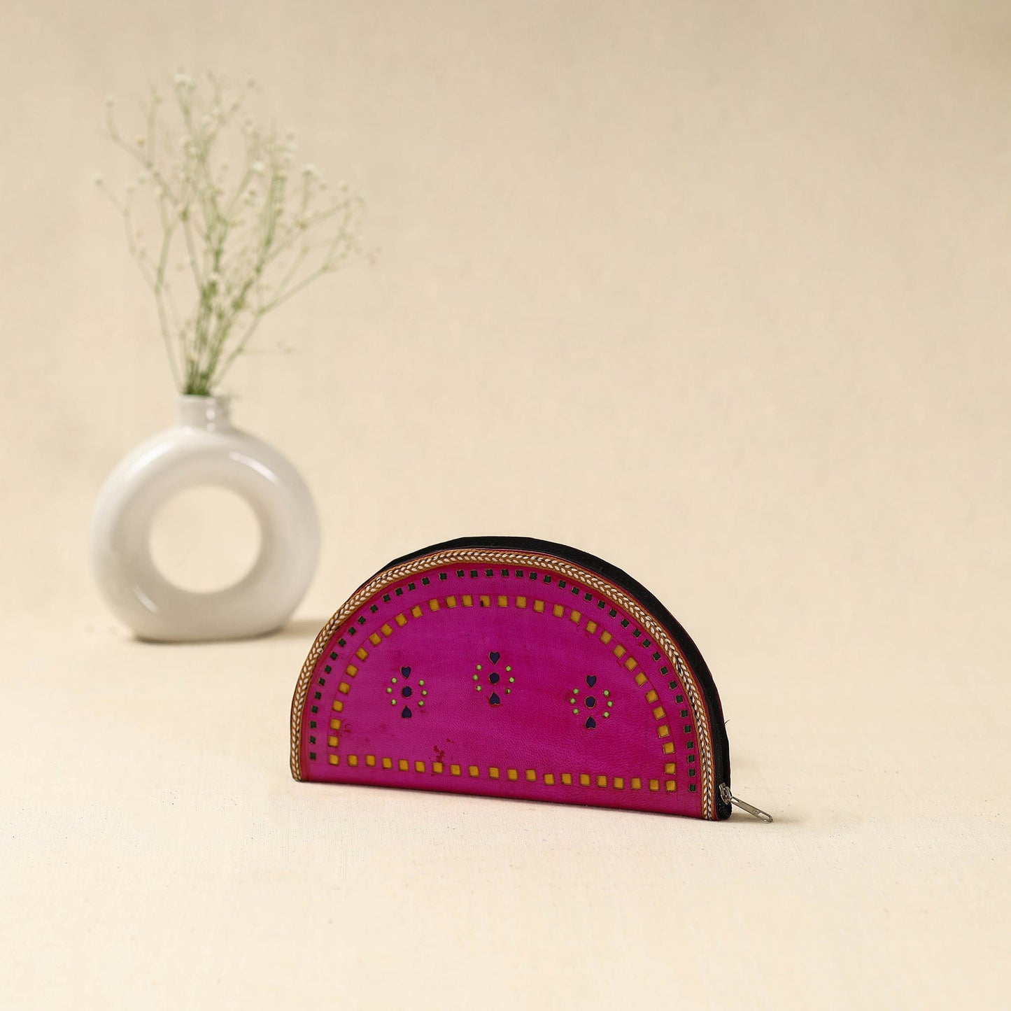 Pink - handcrafted kutch leather clutch / wallet 47