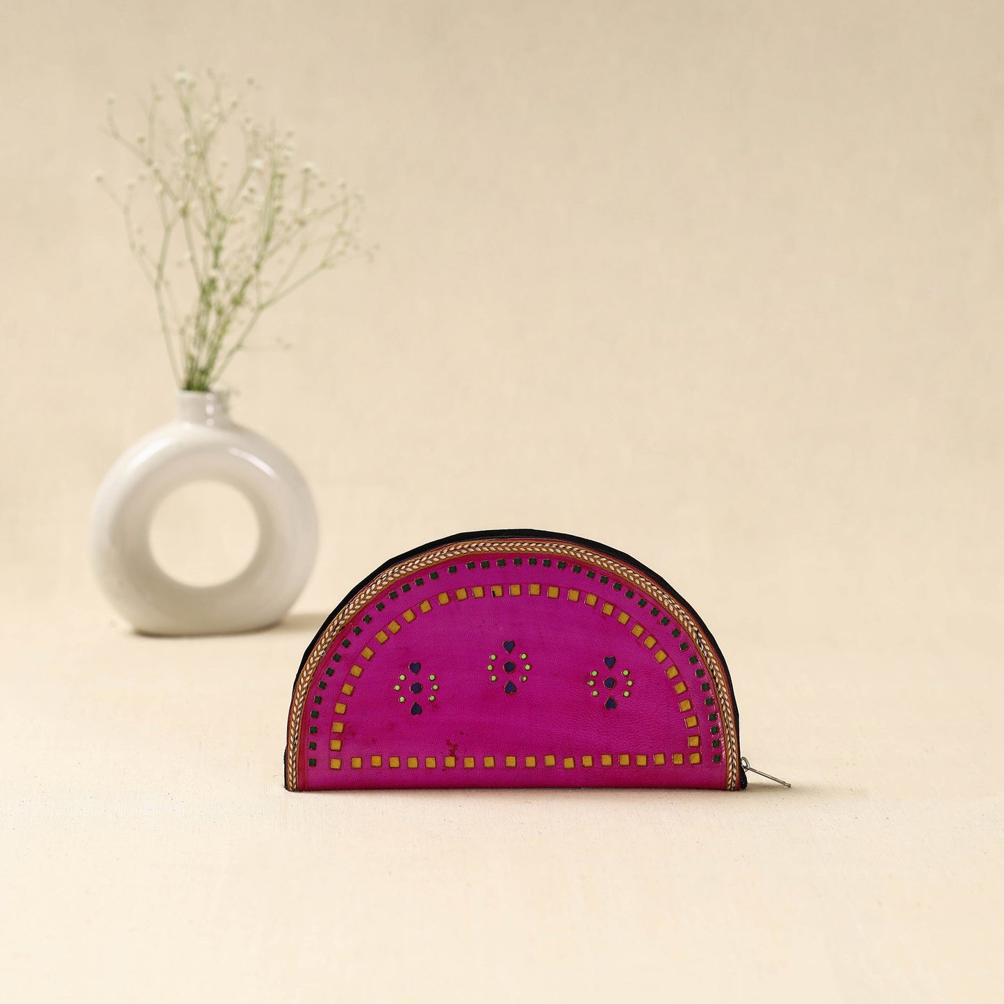 Pink - handcrafted kutch leather clutch / wallet 47