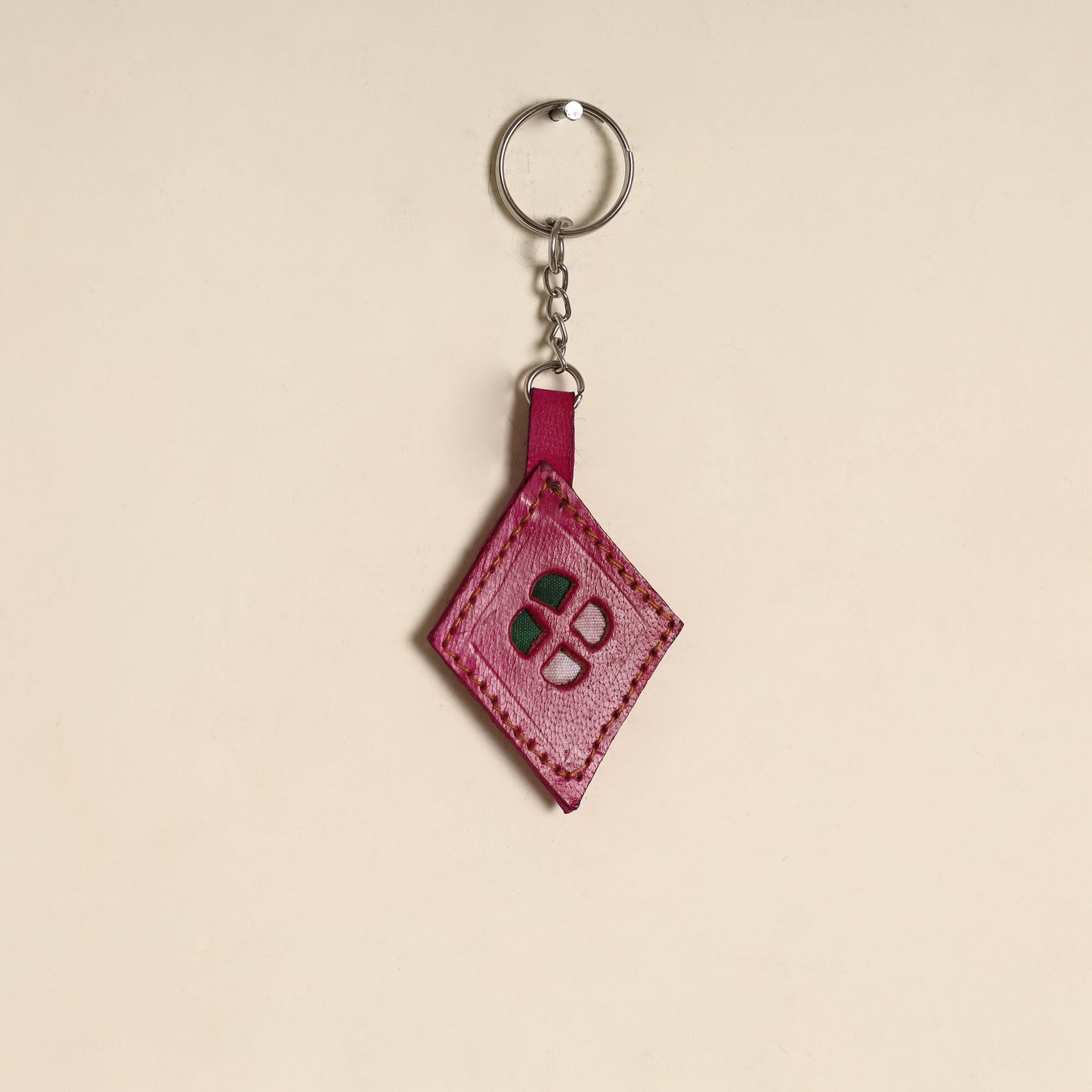Pink - handcrafted kutch leather keychain 02