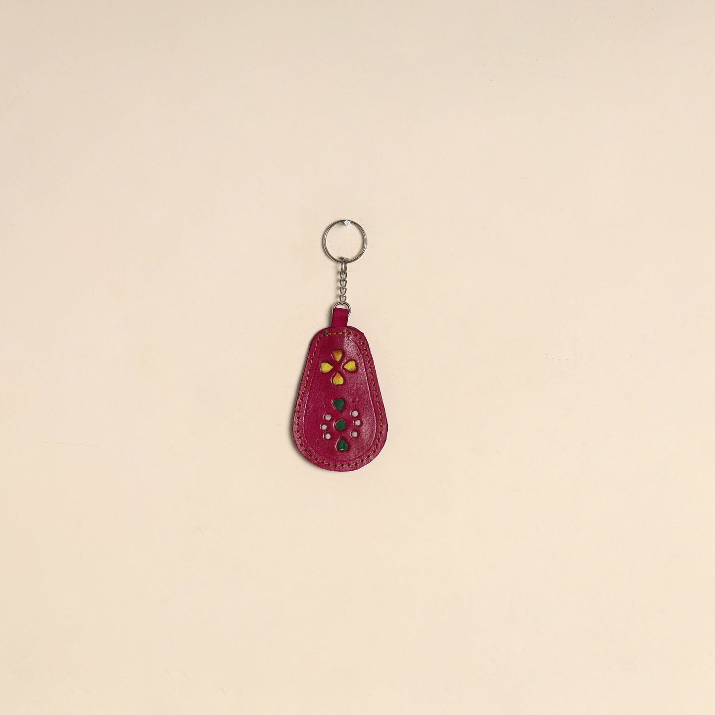 Pink - handcrafted kutch leather keychain 04