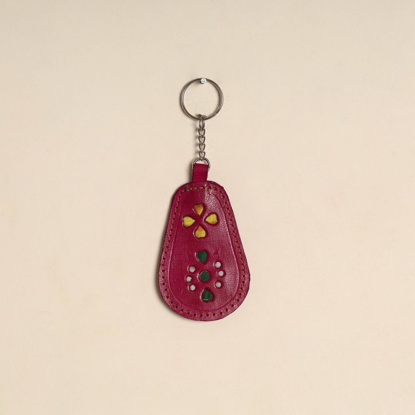 Pink - handcrafted kutch leather keychain 04