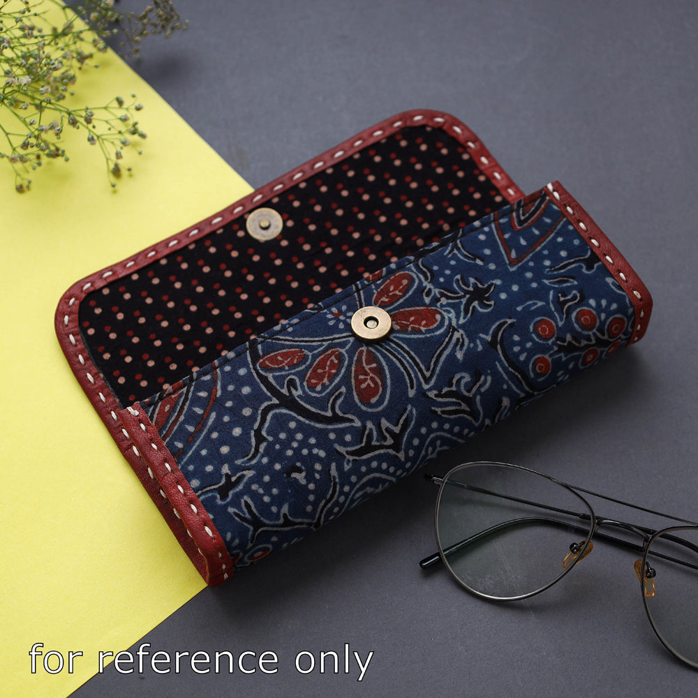 Pink Handcrafted Leather Kalamkari Block Printed Spectacle Case