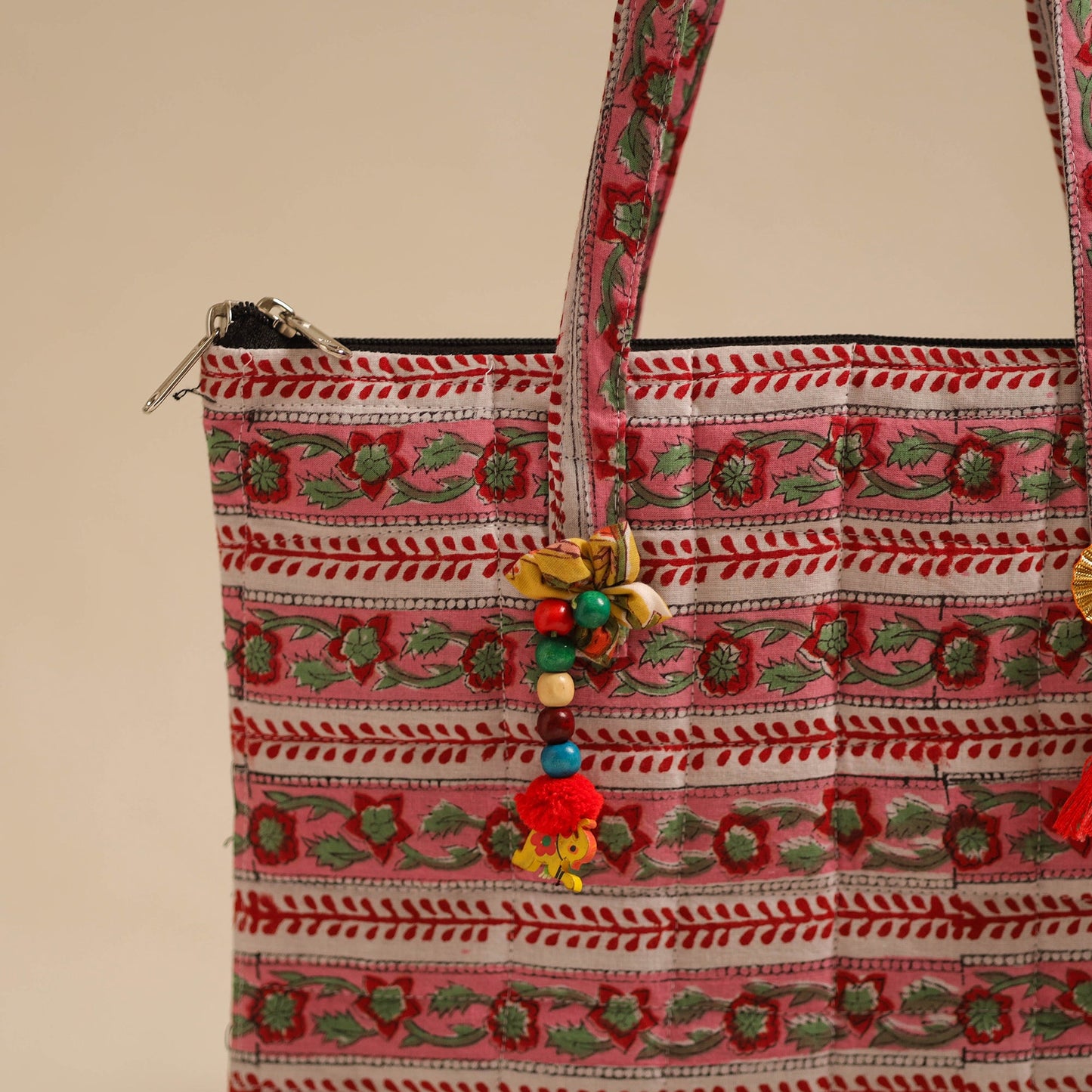 Pink Handcrafted Quilted Cotton Hand Bag
