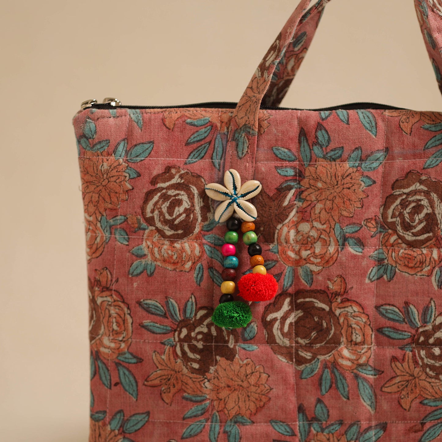 Pink Handcrafted Quilted Cotton Hand Bag
