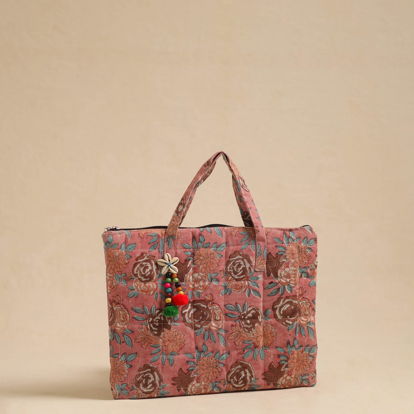 Pink Handcrafted Quilted Cotton Hand Bag