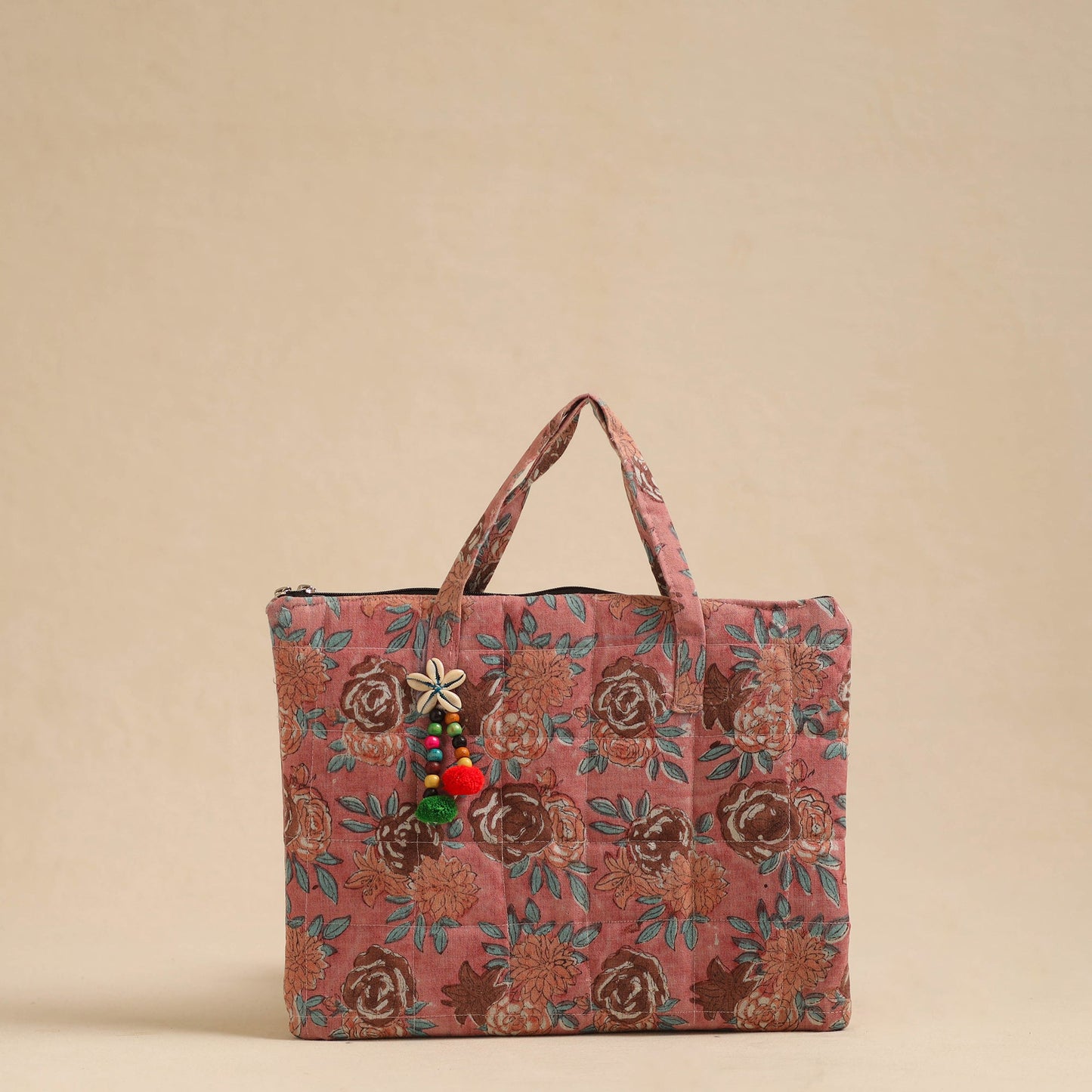 Pink Handcrafted Quilted Cotton Hand Bag