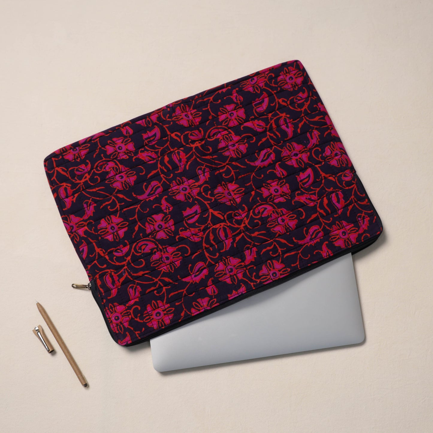 Pink Handcrafted Quilted Laptop Sleeve (11 x 16 in)