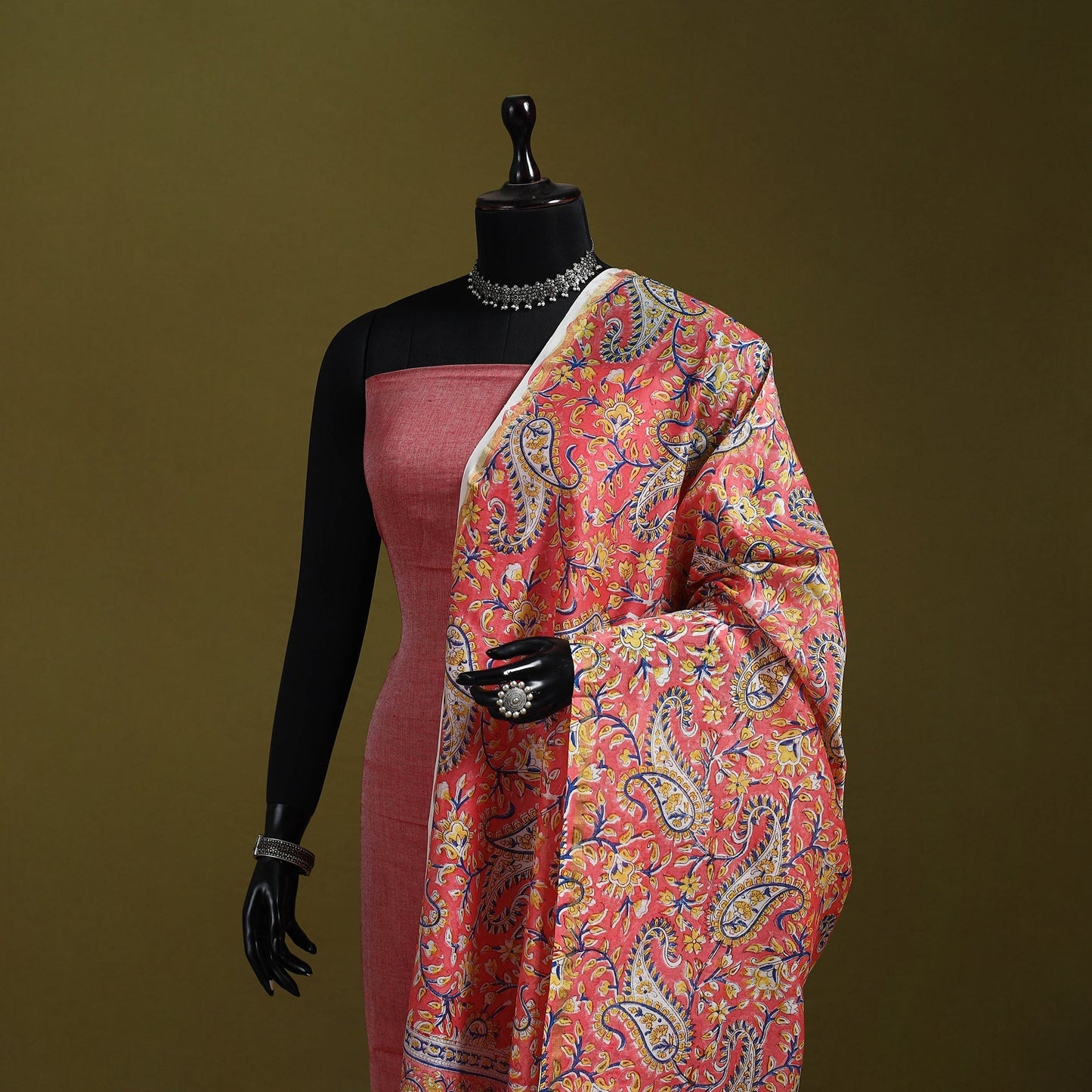 Peach - handloom chanderi silk hand sanganeri dupatta 18