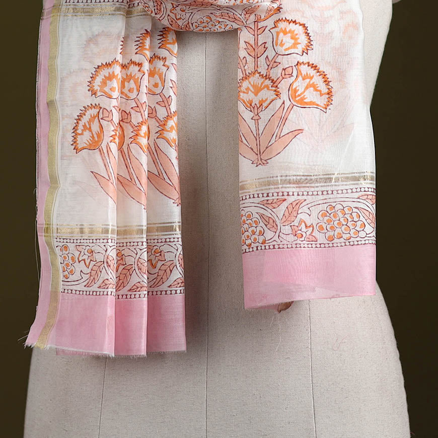 Handloom chanderi silk sanganeri stole 18 - handcrafted