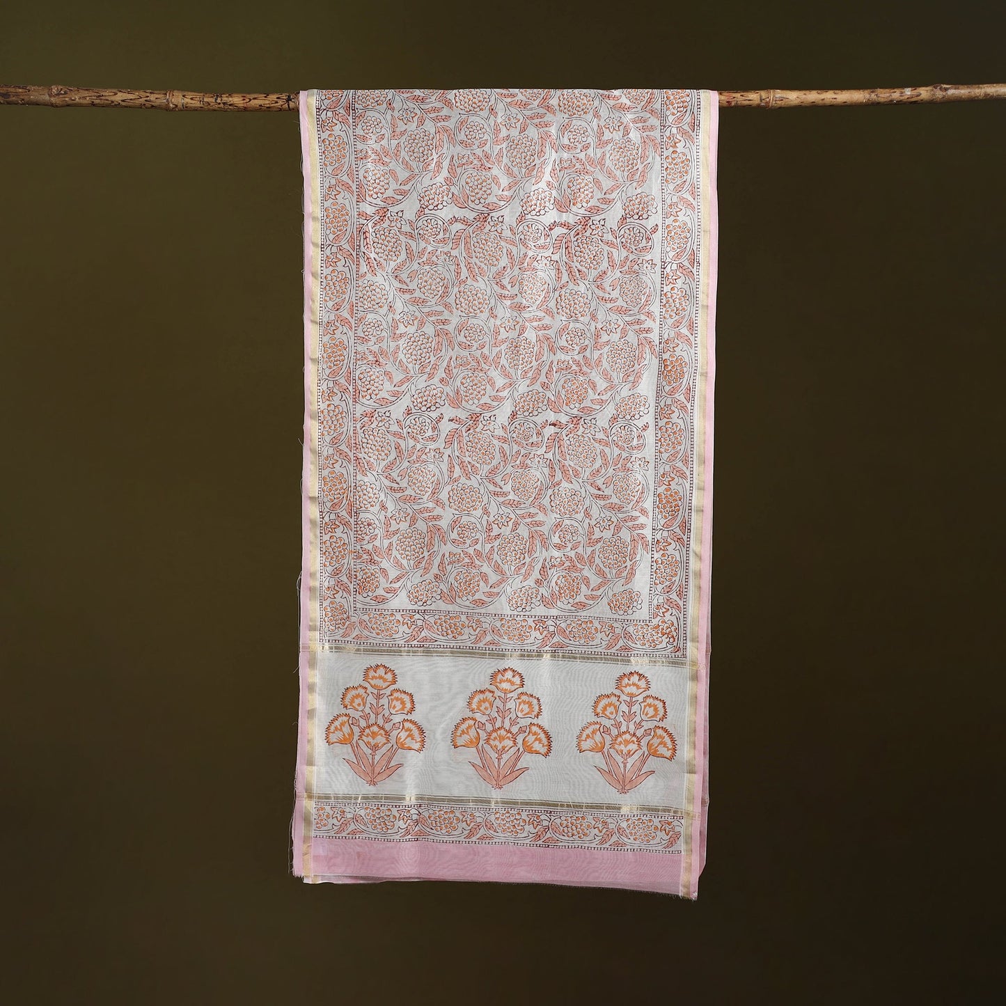 Handloom chanderi silk sanganeri stole 18 - handcrafted