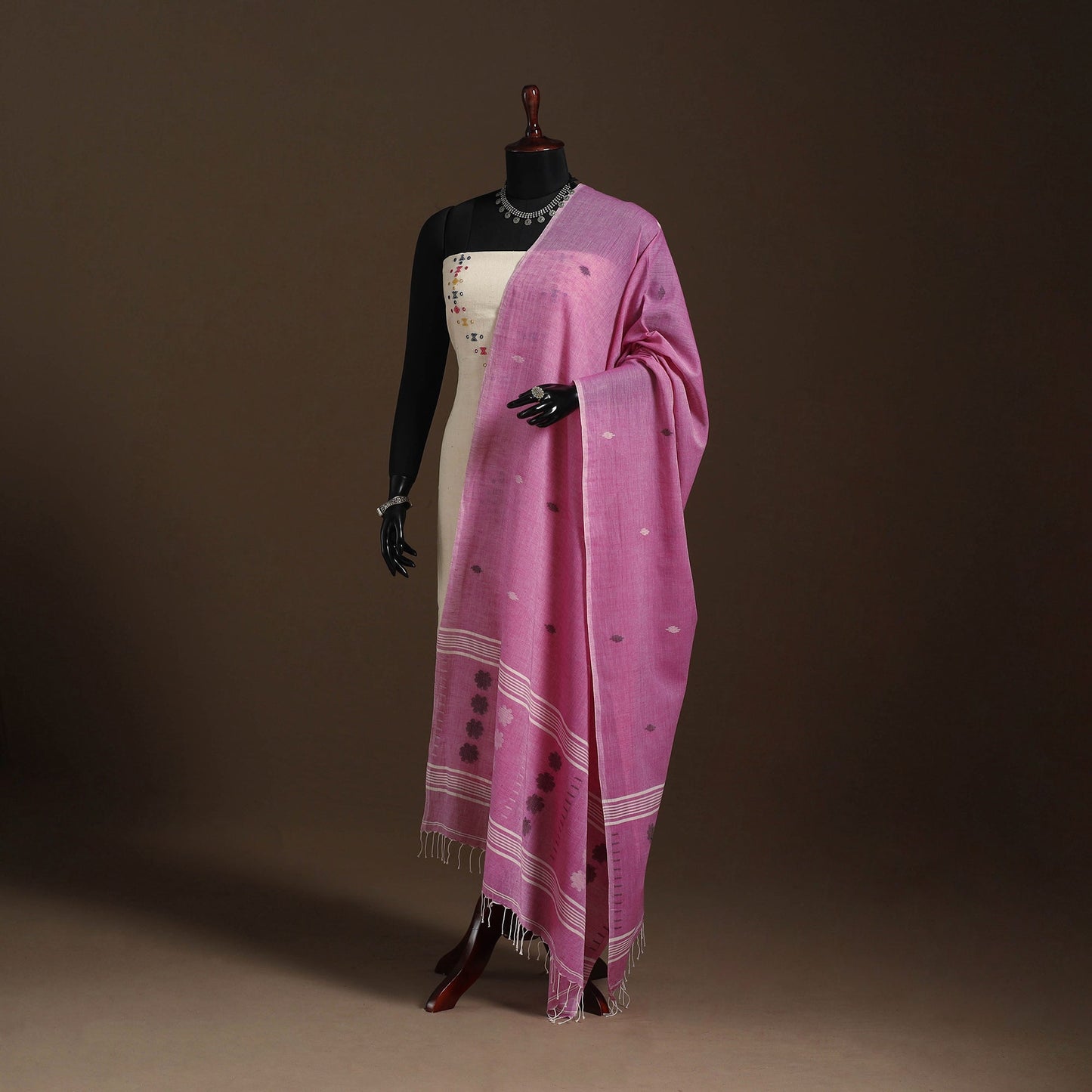 Pink - handloom cotton burdwan jamdani dupatta 07