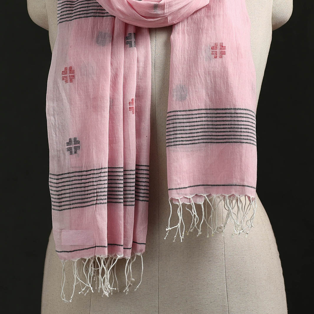 Handloom cotton burdwan jamdani stole with tassels 07
