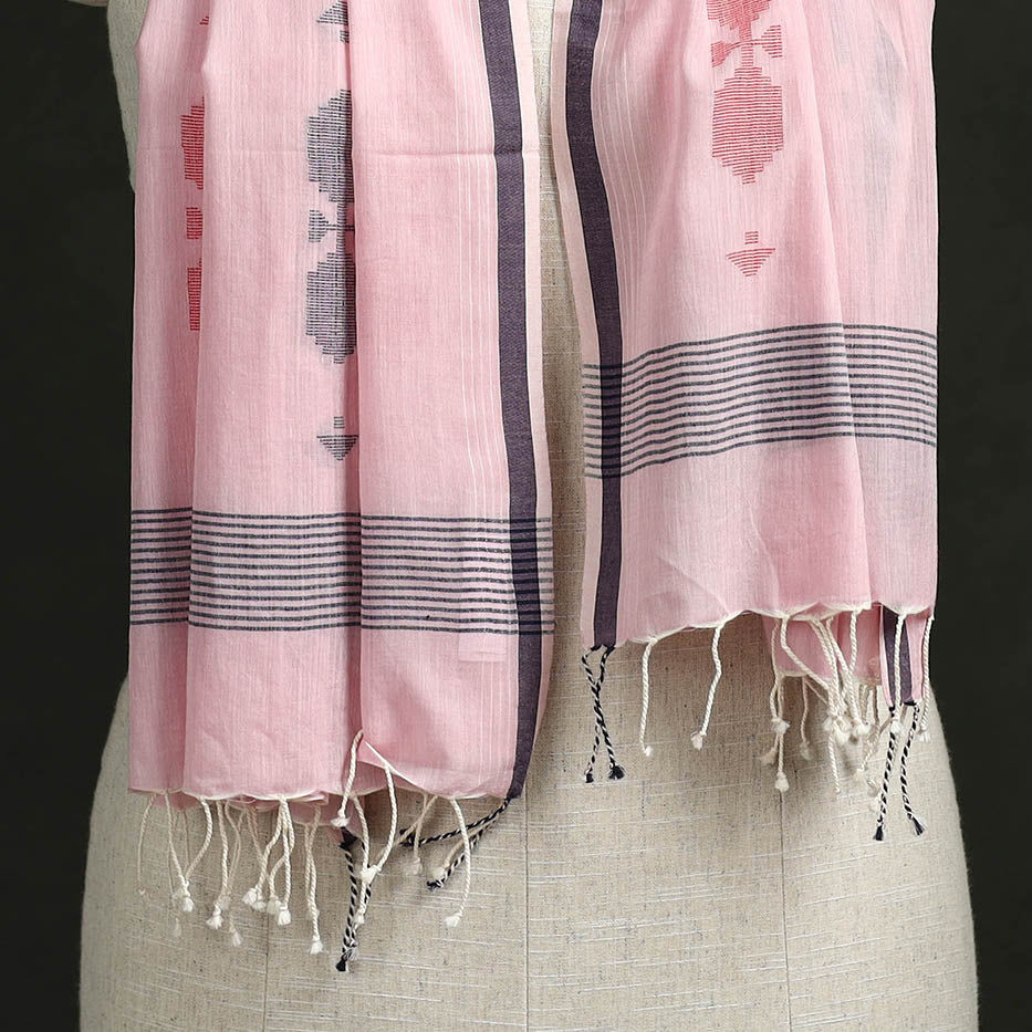 Handloom cotton burdwan jamdani stole with tassels 22