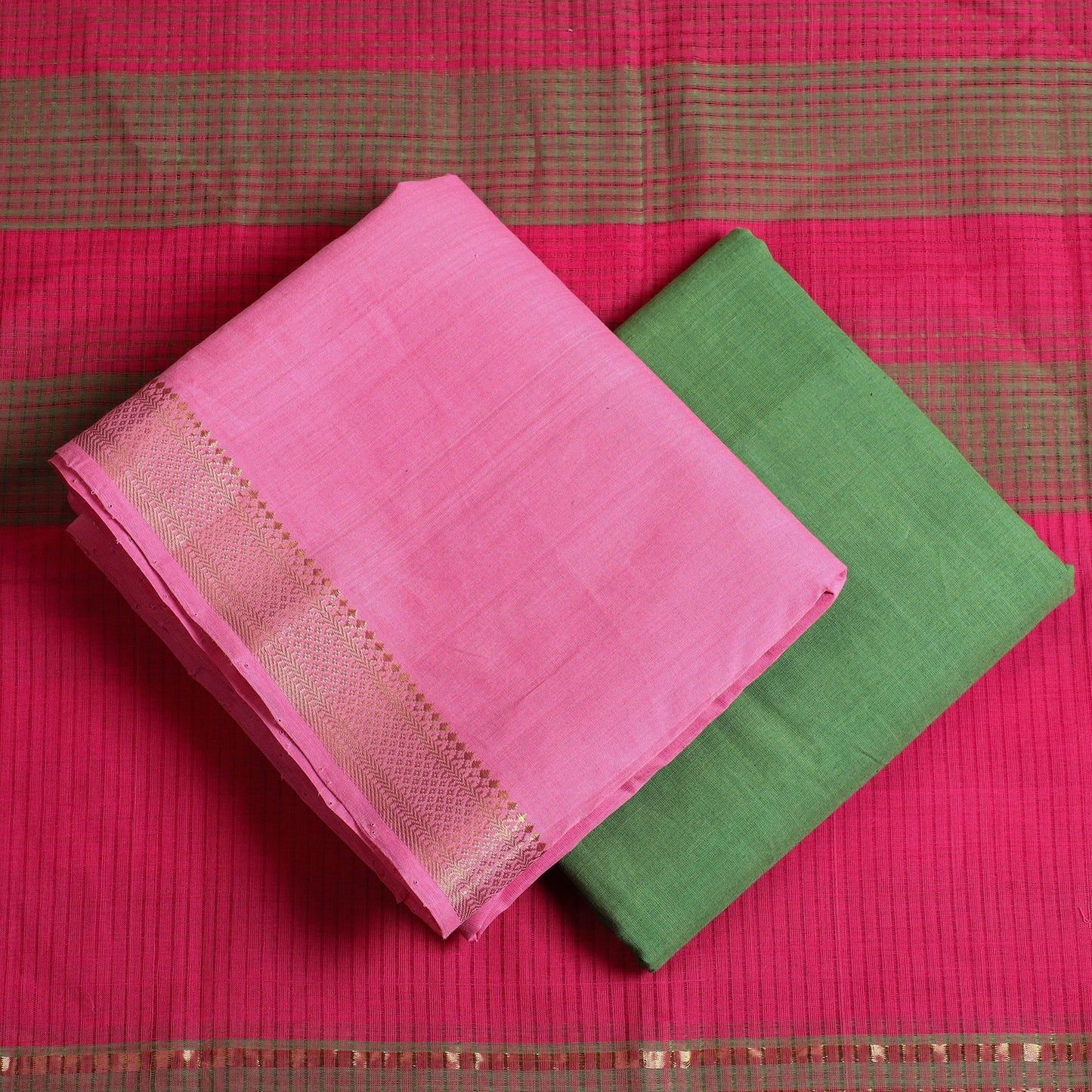 Pink 3pc Handloom Cotton Mangalagiri Dress Material