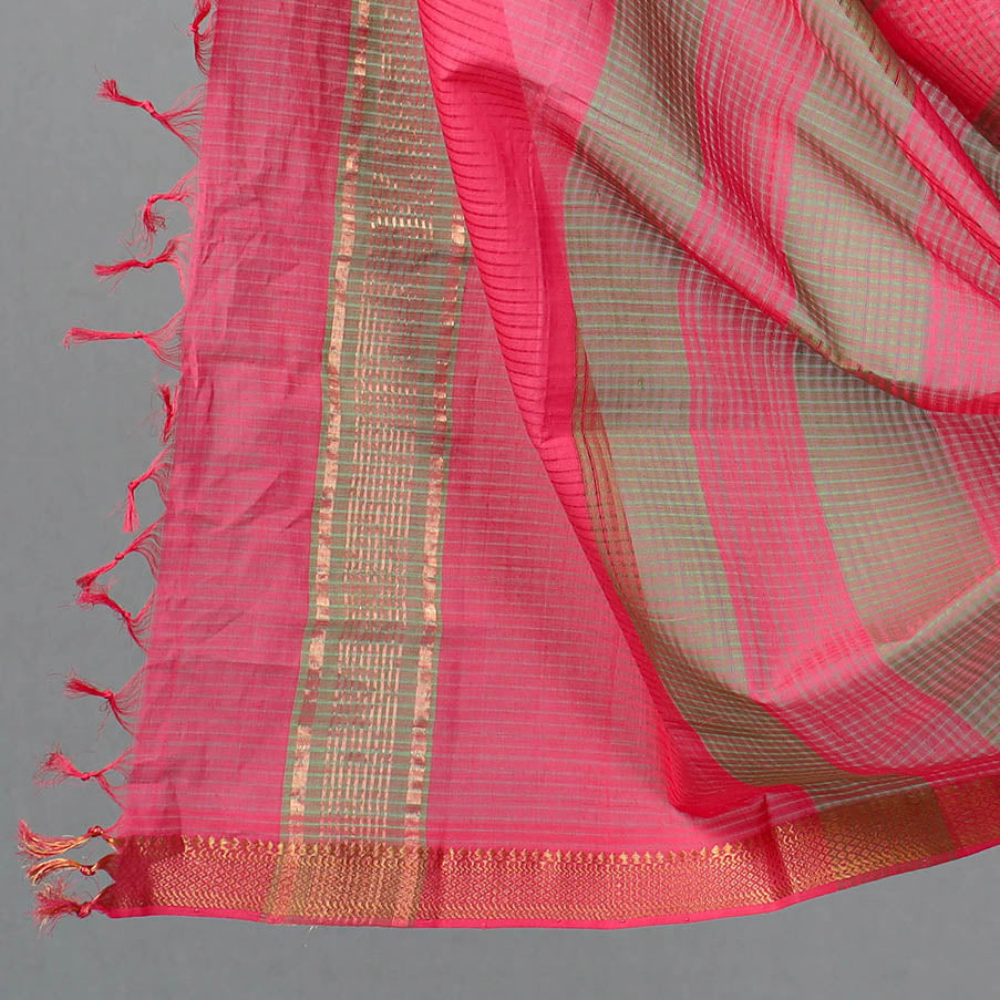 Pink 3pc Handloom Cotton Mangalagiri Dress Material