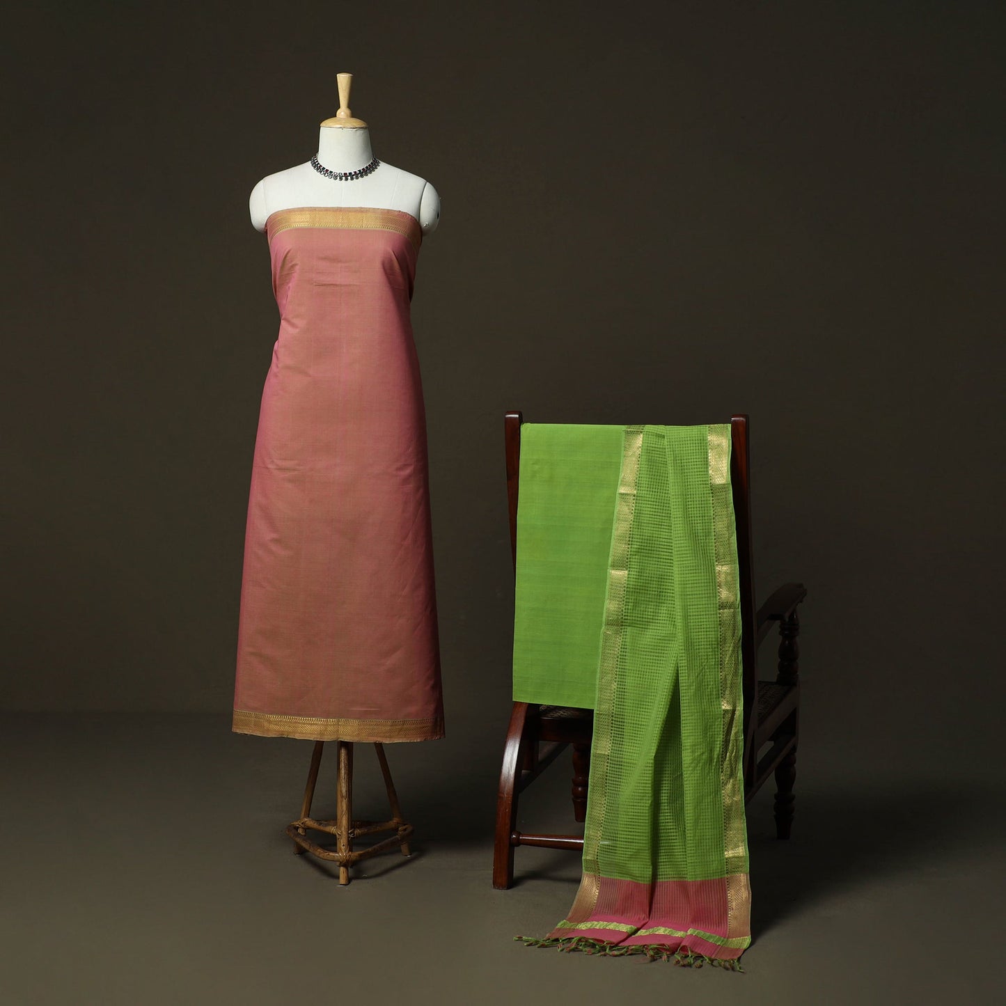 Handloom cotton mangalagiri 3pc unstitched dress material