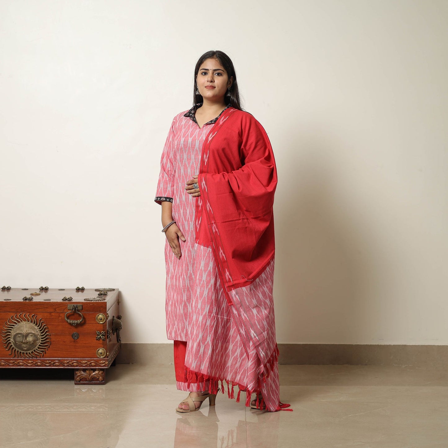 Pink Handloom Cotton Pochampally Ikat Kurta Set