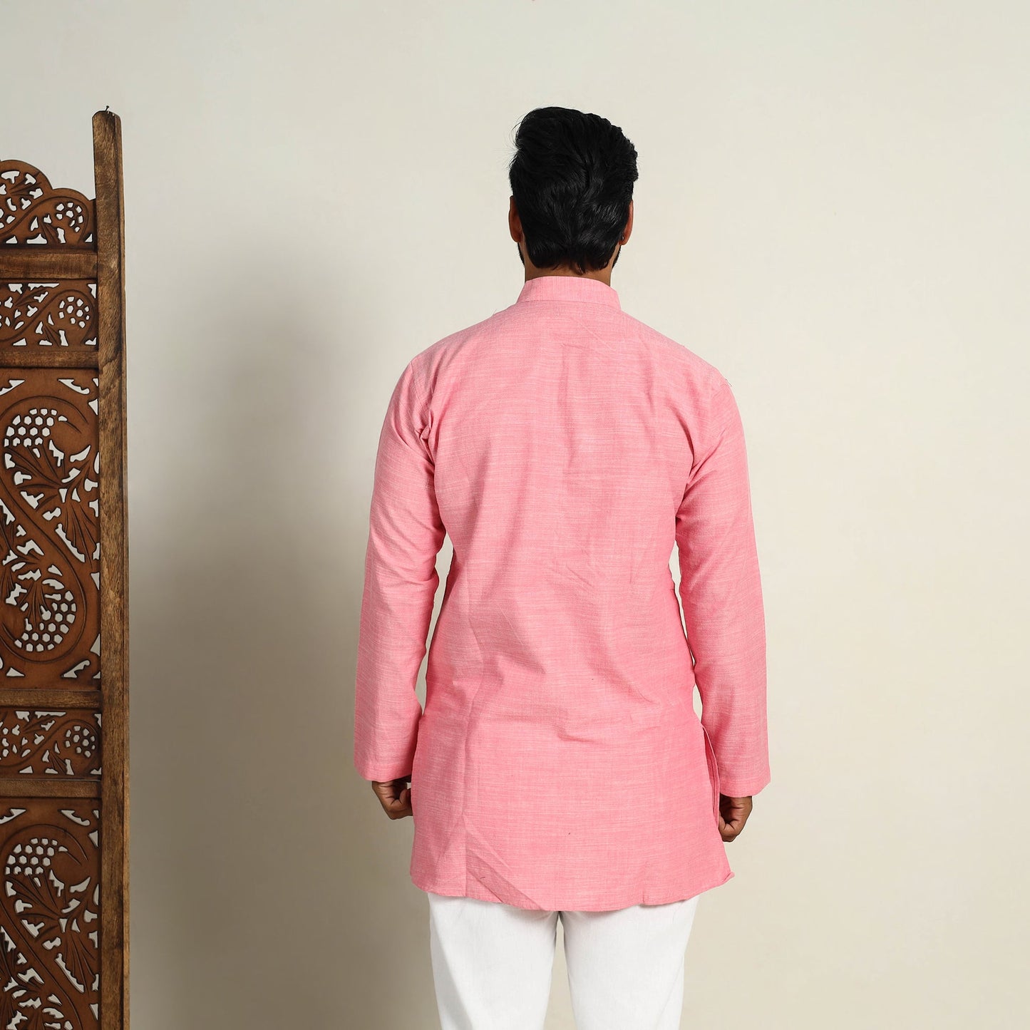 Buy Handloom Cotton Pink Short Men Plain Kurta