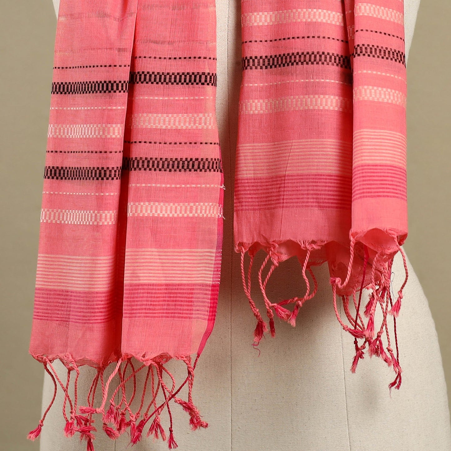 Pink Handloom Cotton Srikakulam Jamdani Stole with Tassels